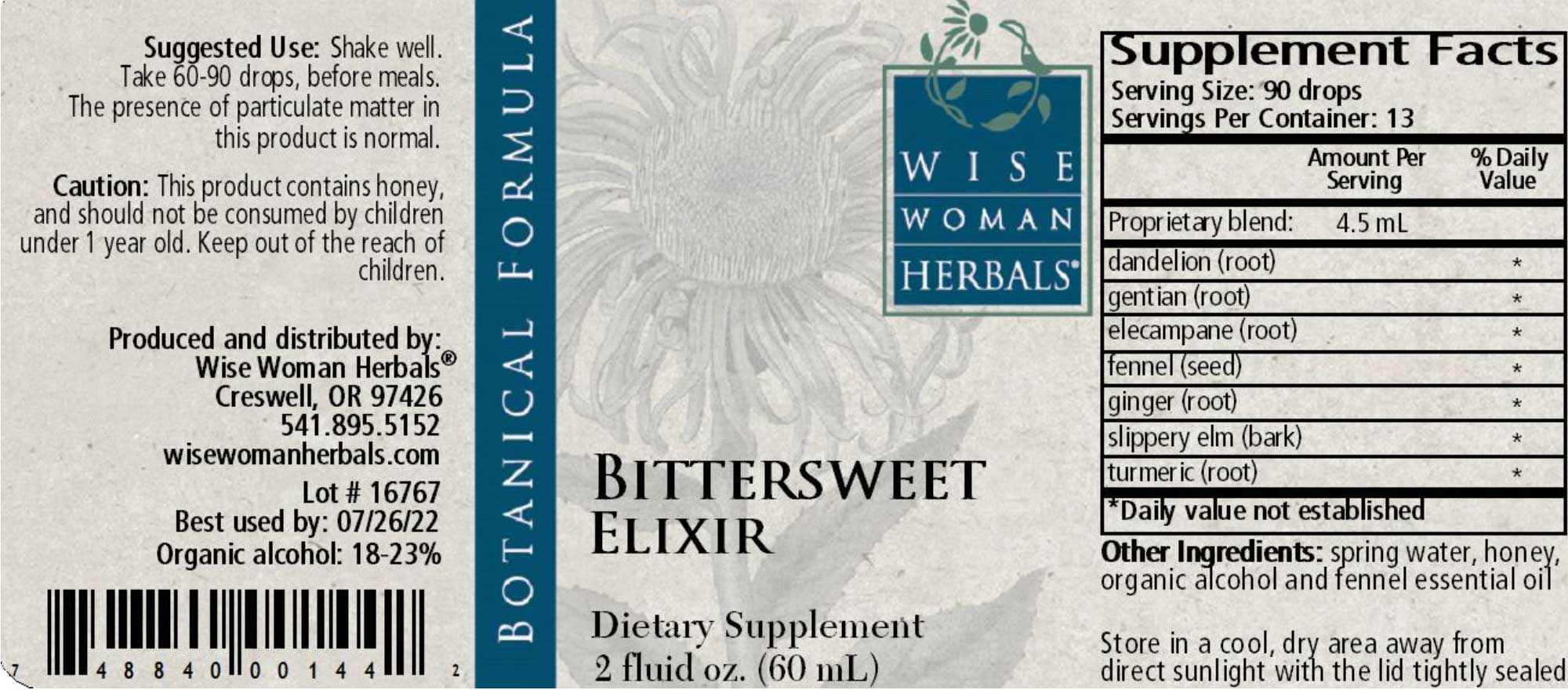 Wise Woman Herbals Bittersweet Elixir Label