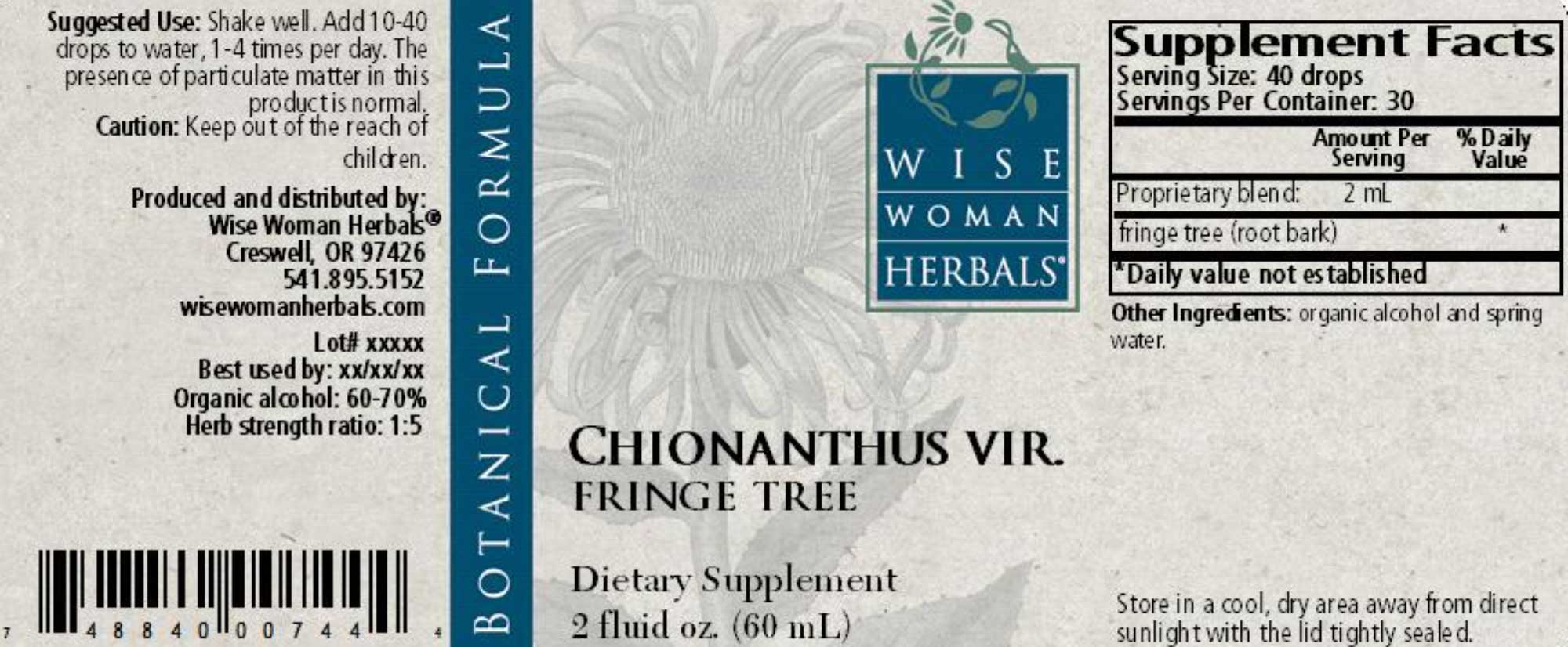 Wise Woman Herbals Chionanthus Virginicus Fringe Tree Label
