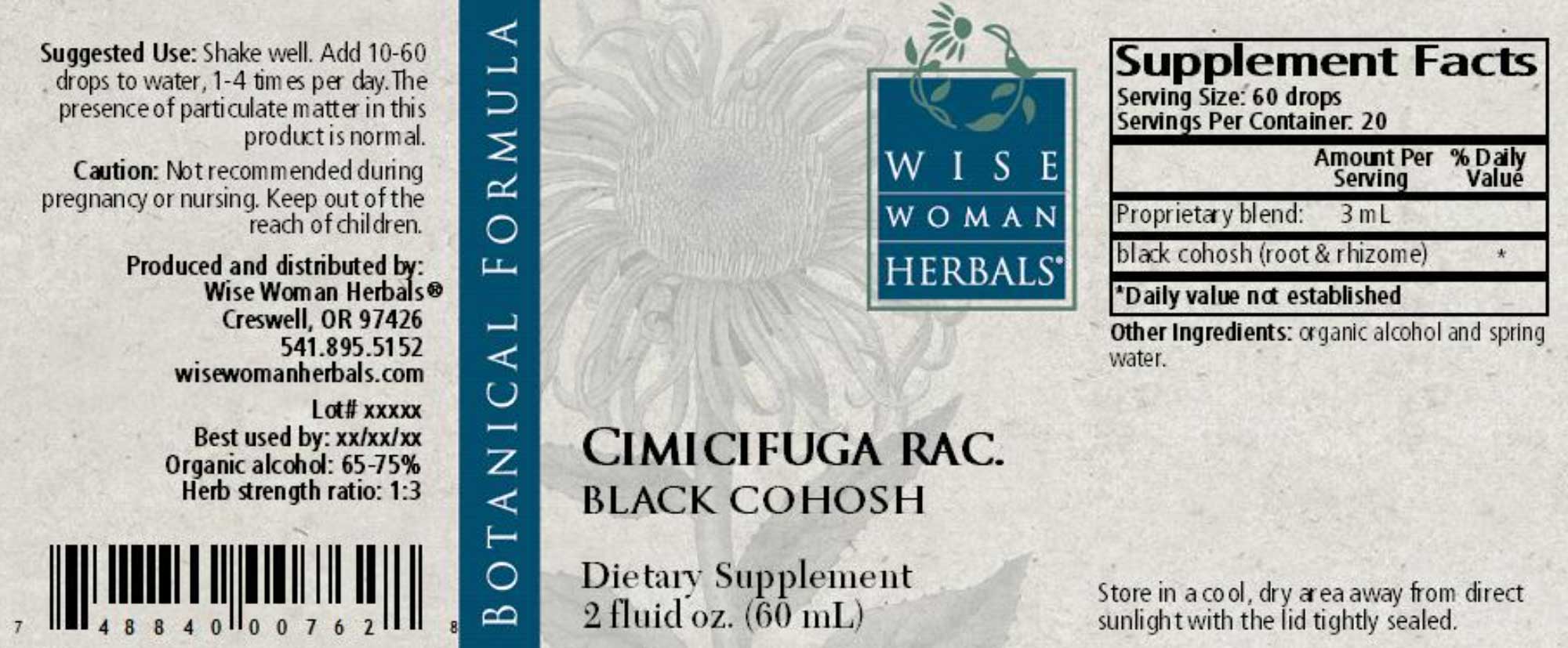 Wise Woman Herbals Cimicifuga Racemosa Black Cohosh Label