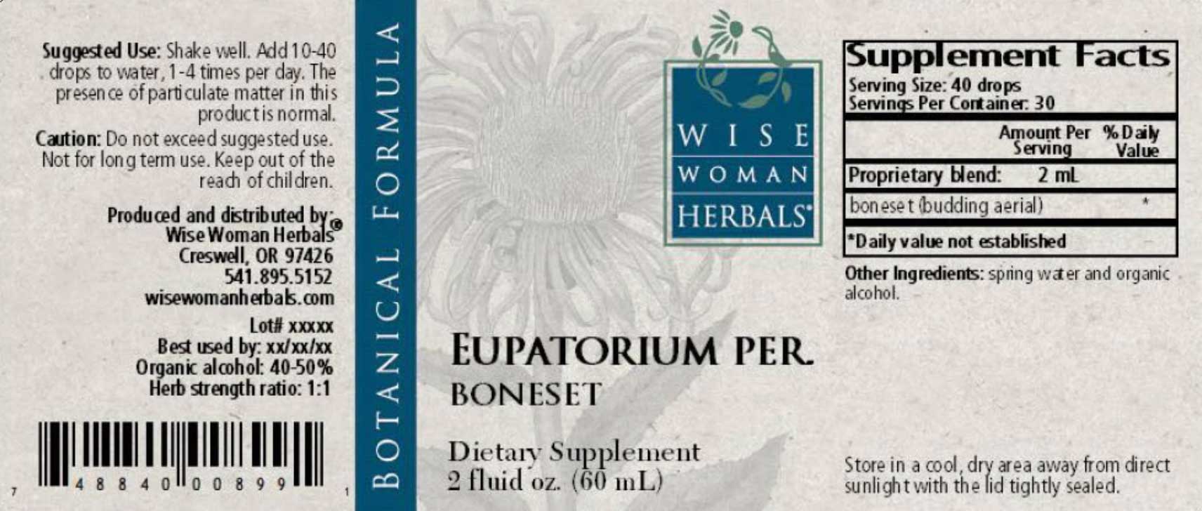Wise Woman Herbals Eupatorium Perfoliatum Boneset Label