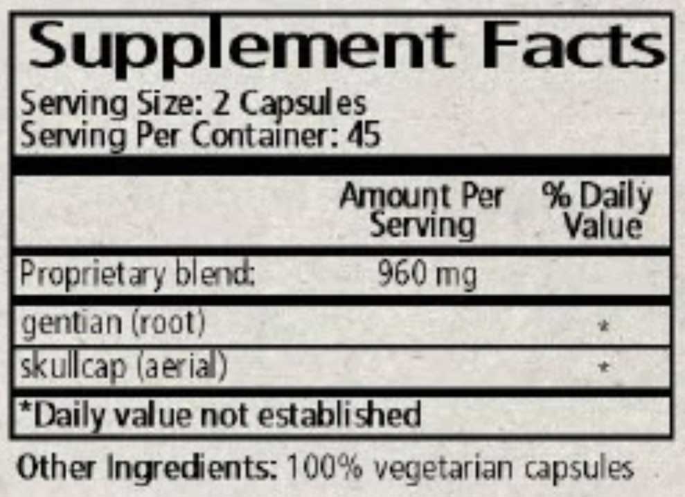 Wise Woman Herbals Gentian and Skullcap Capsules Ingredients