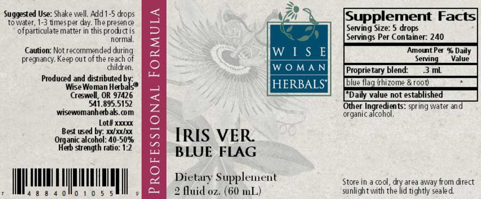 Wise Woman Herbals Iris Versicolor Blue Flag Label