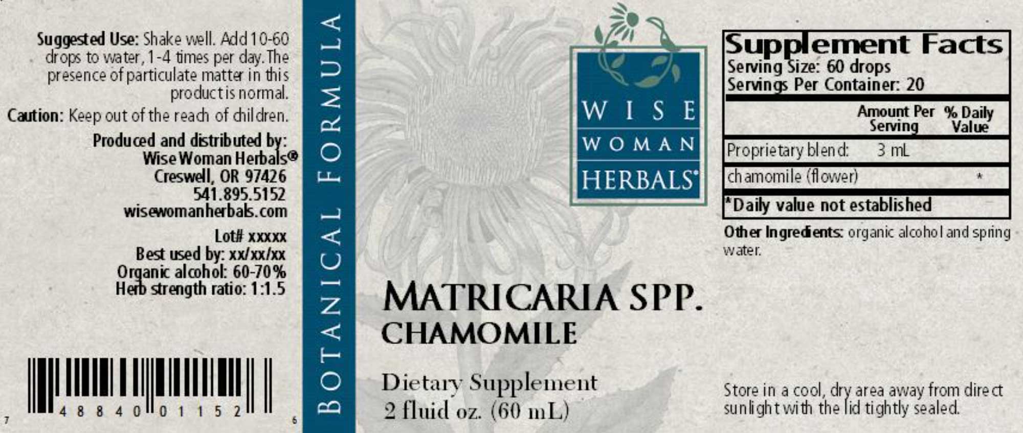 Wise Woman Herbals Matricaria Recutita Chamomile Label