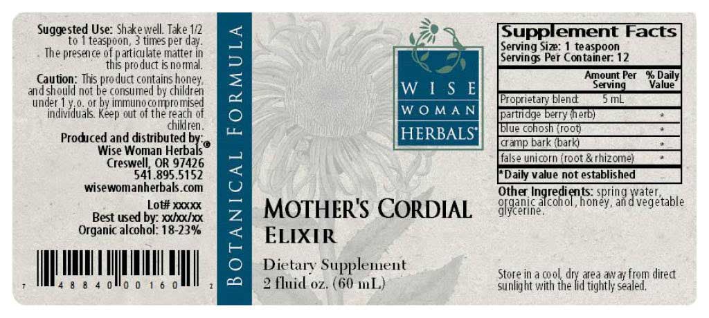 Wise Woman Herbals Mother's Cordial Label