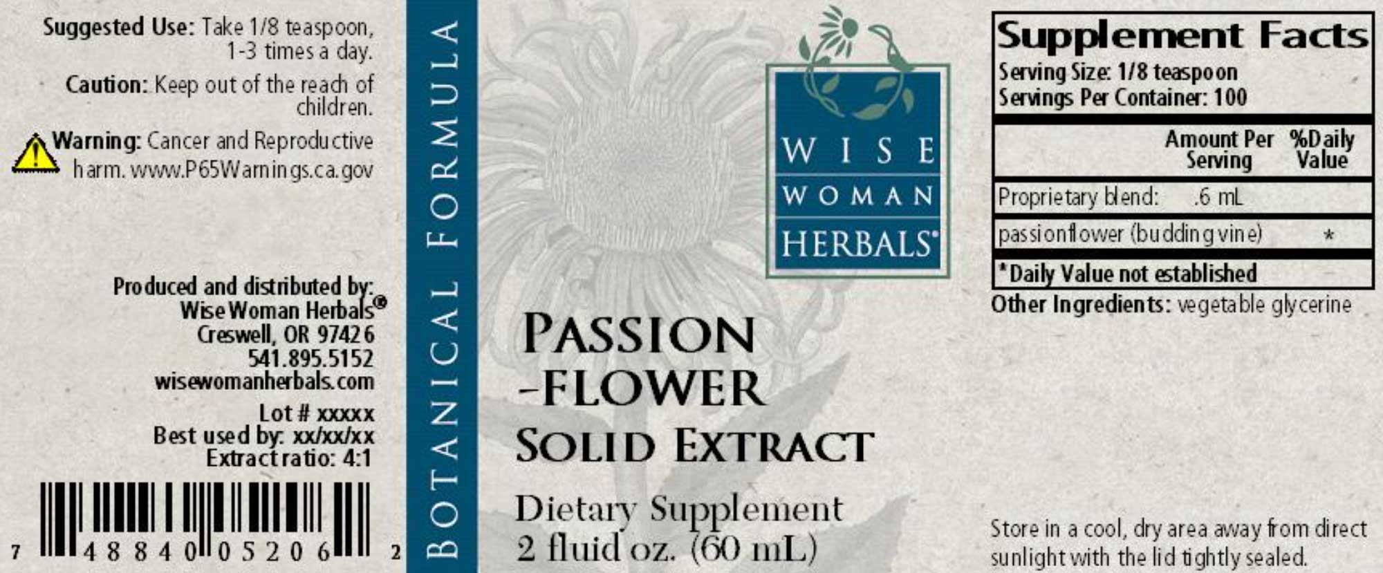 Wise Woman Herbals Passionflower Solid Extract Label