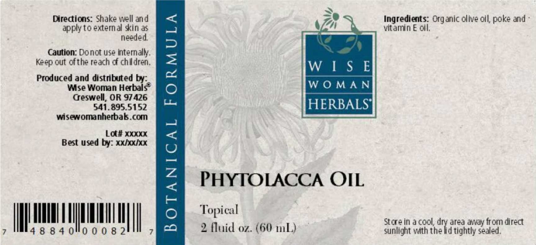 Wise Woman Herbals Phytolacca Oil (Poke) Label