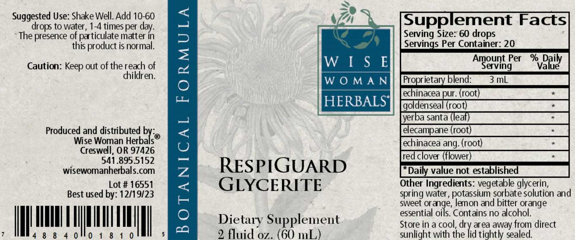 Wise Woman Herbals Respiguard Glycerite Label