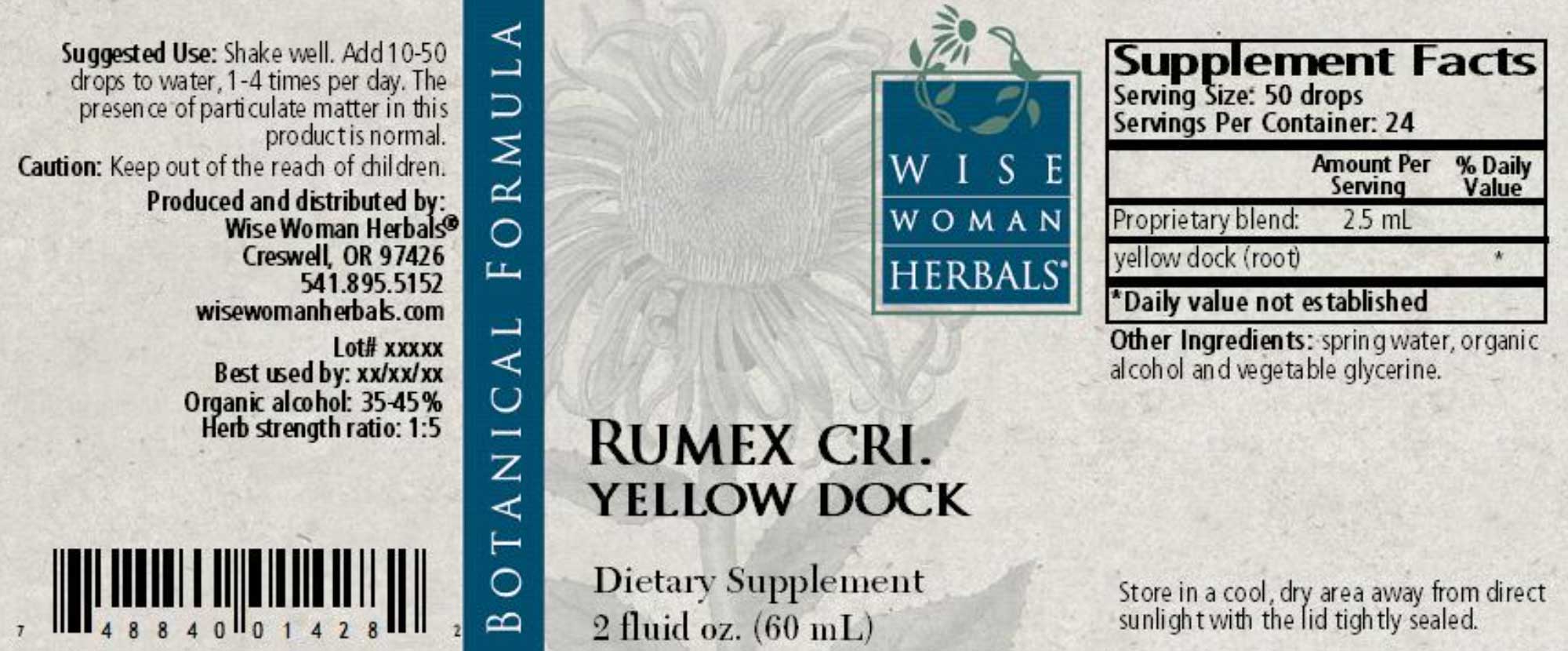 Wise Woman Herbals Rumex Crispus Yellow Dock Label