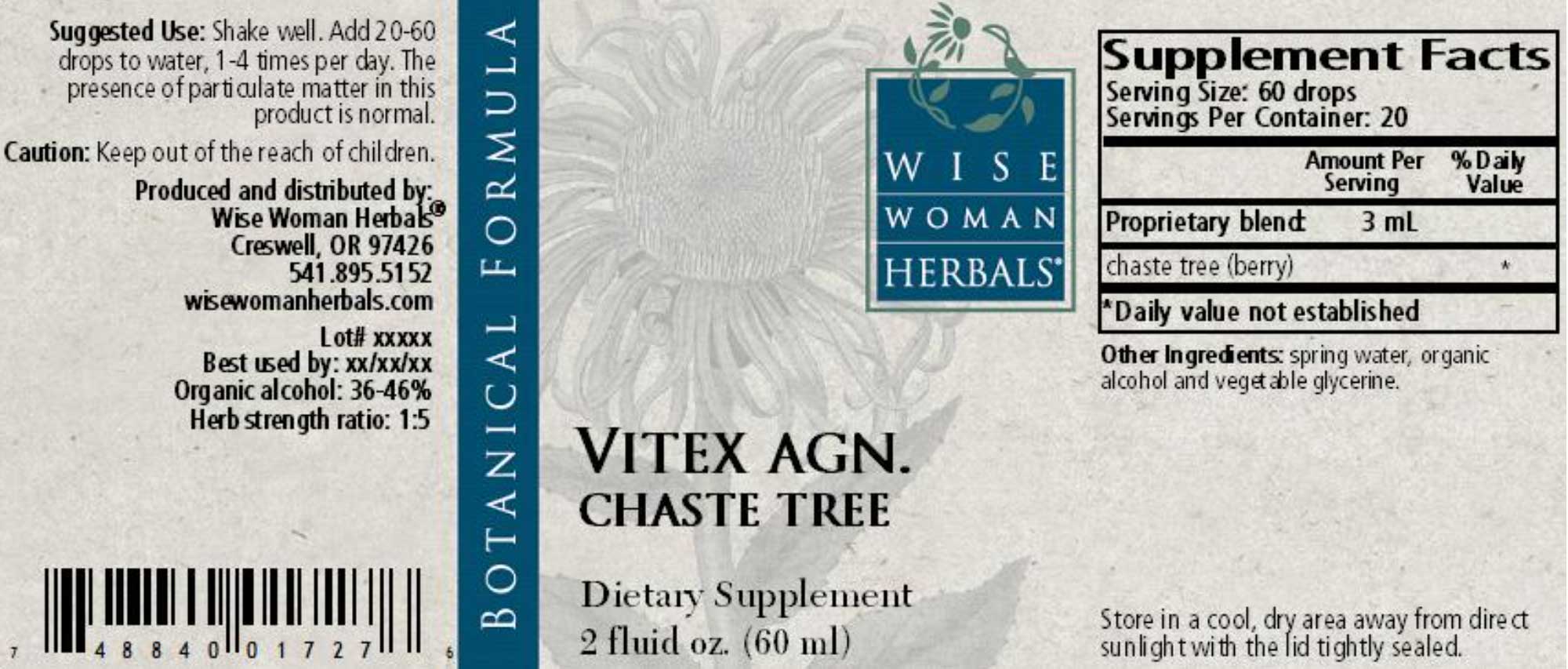 Wise Woman Herbals Vitex Agnus Castus Chaste Tree Label