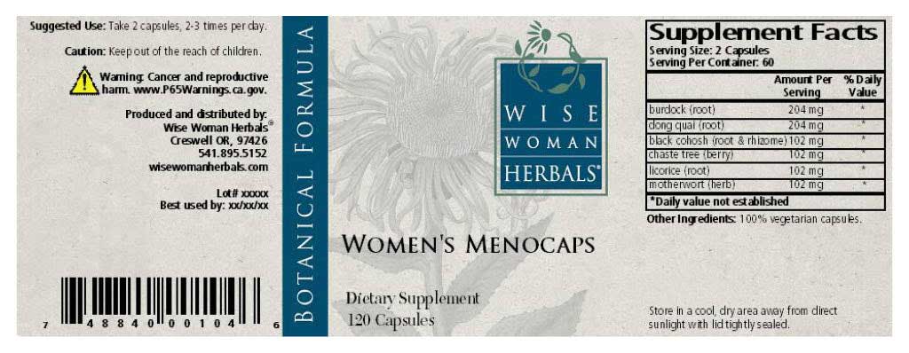 Wise Woman Herbals Women's Menocaps Label