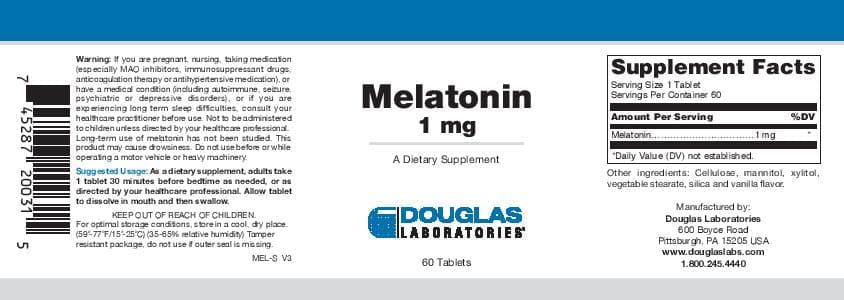 Douglas Laboratories Melatonin (1mg) Label