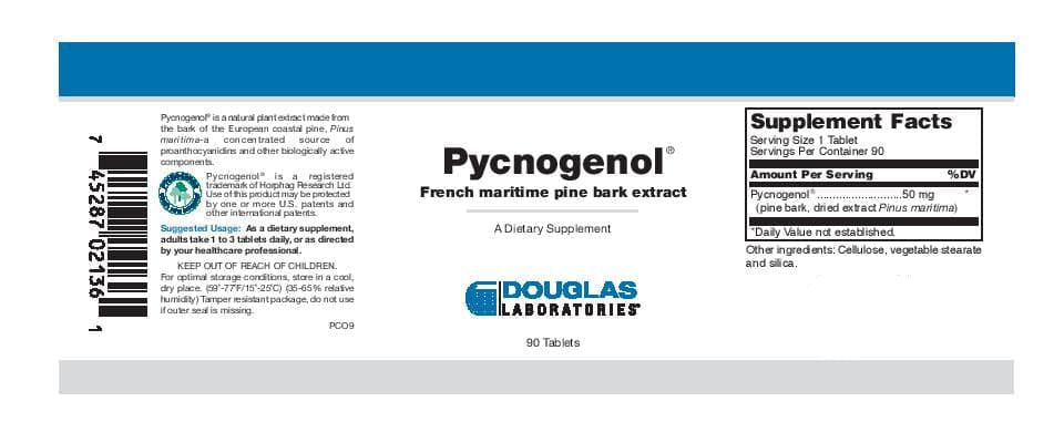 Douglas Laboratories Pycnogenol (50 mg tablets) Label