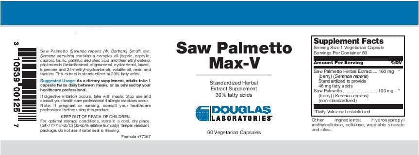 Douglas Laboratories Saw Palmetto Max-V Label