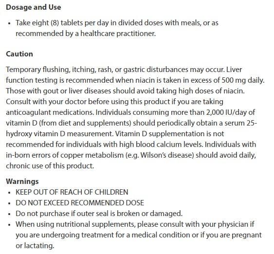 Life Extension Life Extension Mix Tablets with Extra Niacin Ingredients