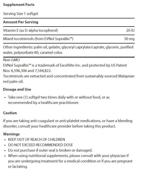 Life Extension Super Absorbable Tocotrienols Ingredients