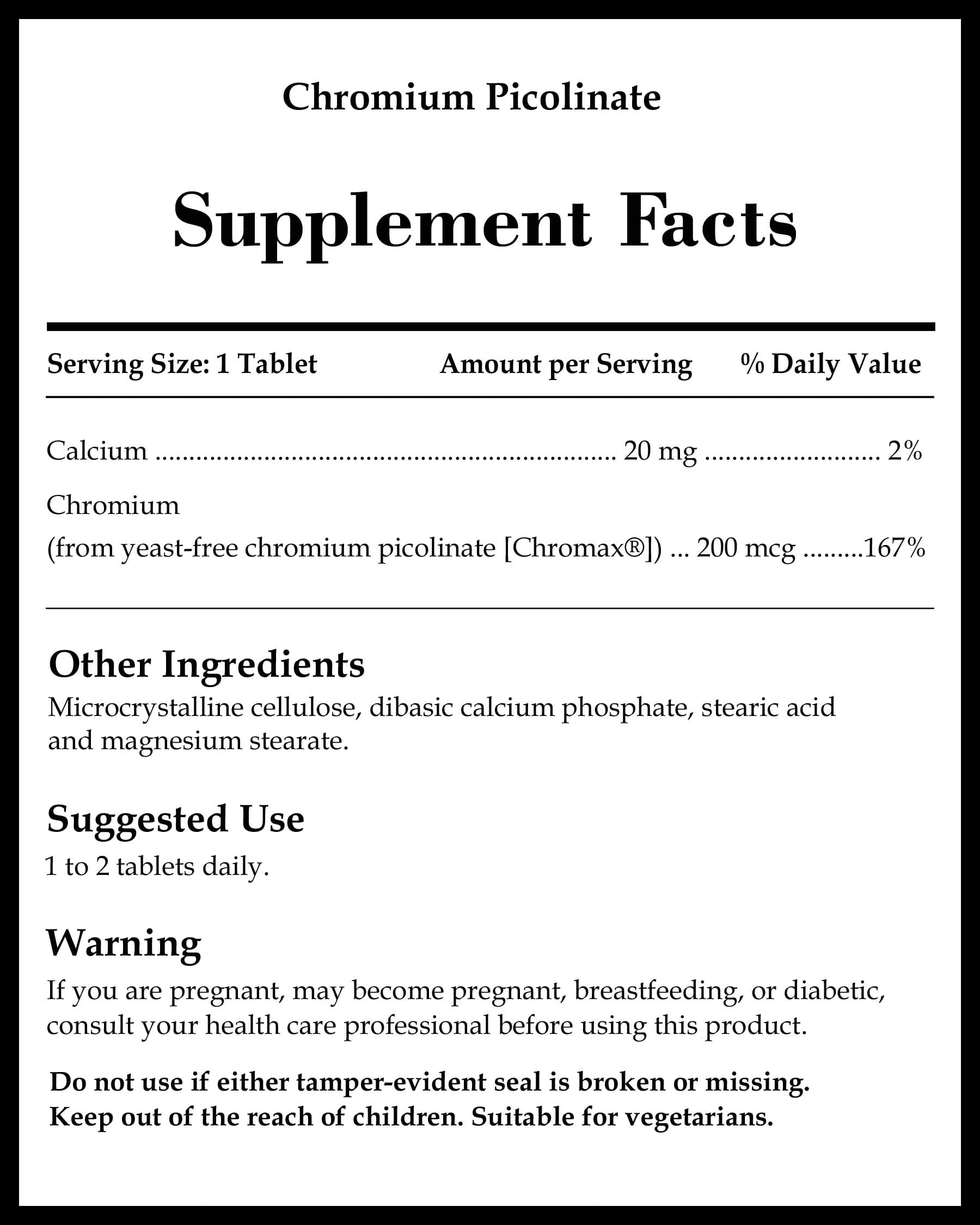 Source Naturals Chromium Picolinate Ingredients