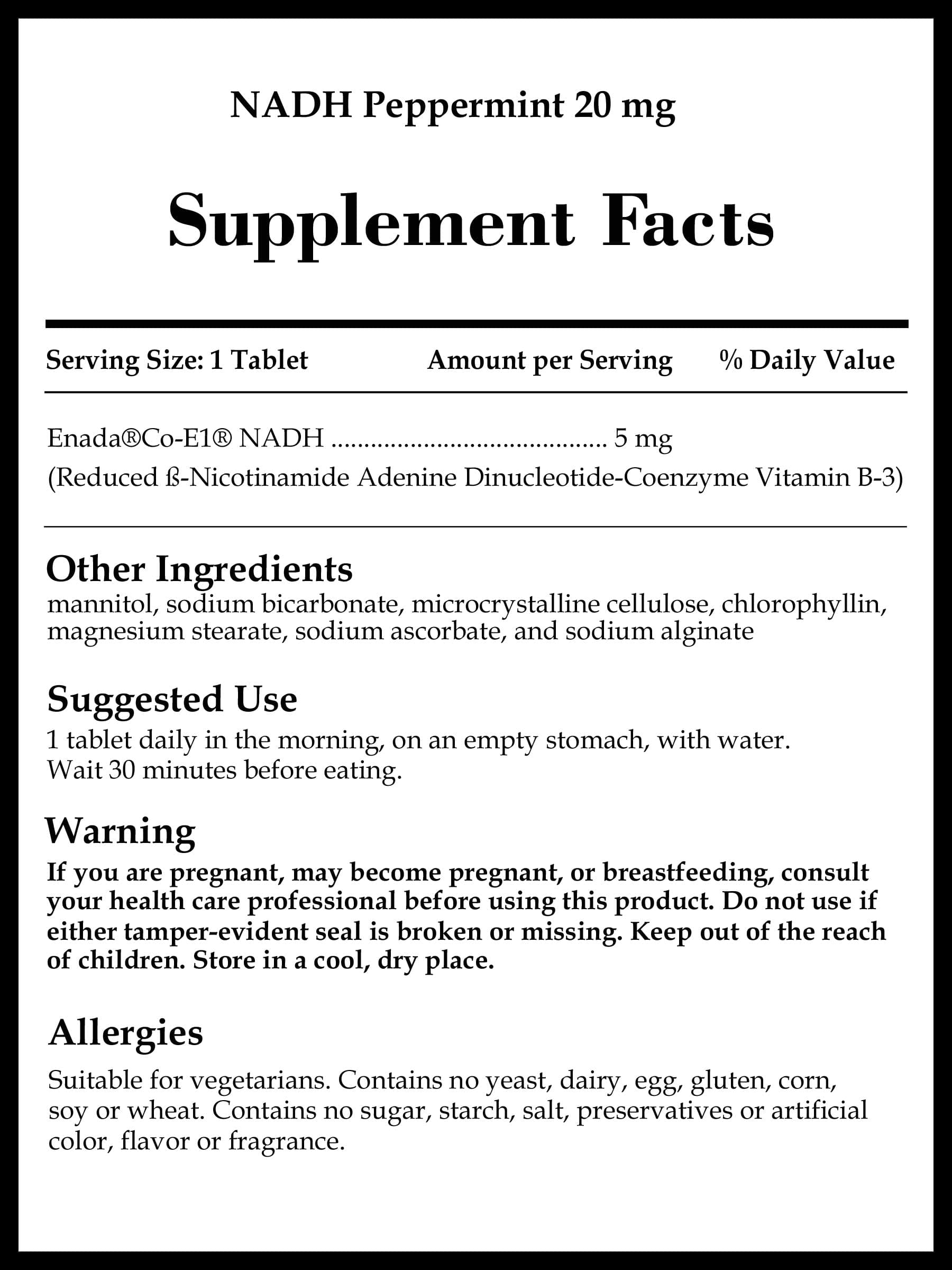 Source Naturals NADH Peppermint 20 mg Ingredients