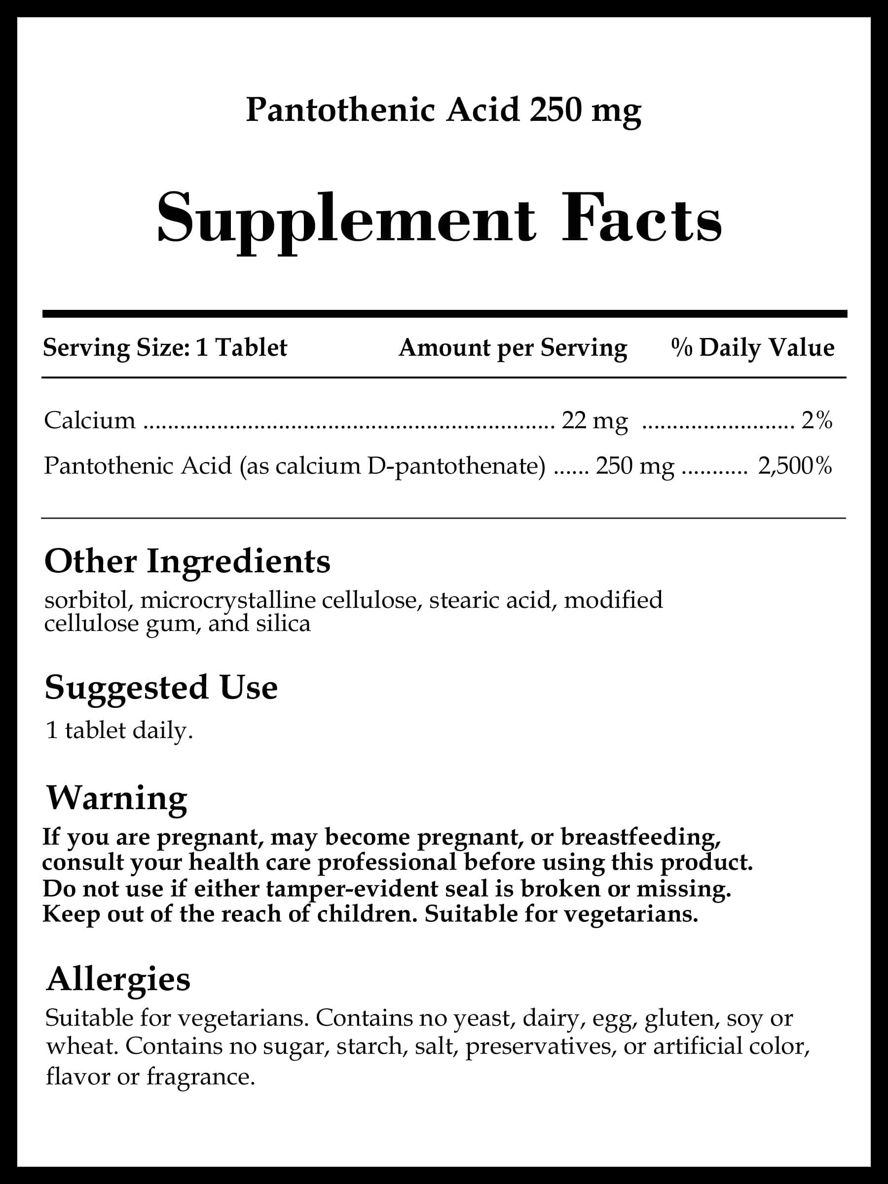 Source Naturals Pantothenic Acid 250 mg
