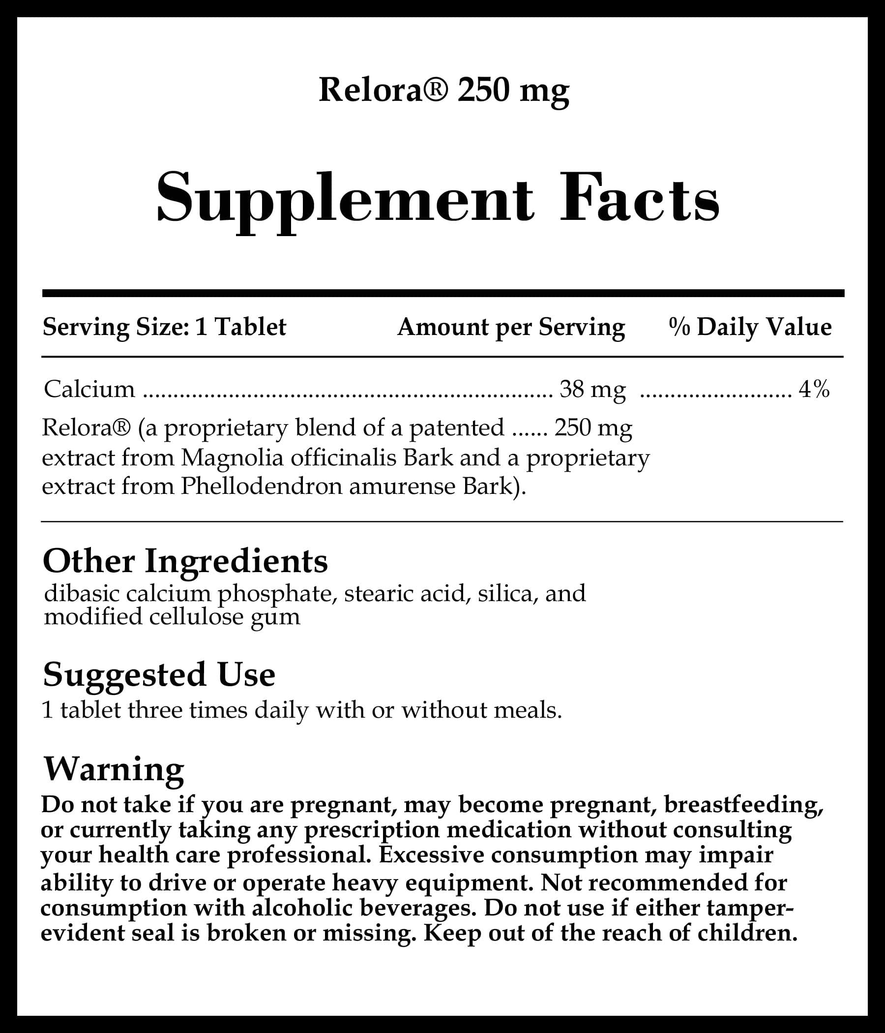 Source Naturals Relora 250 mg Ingredients
