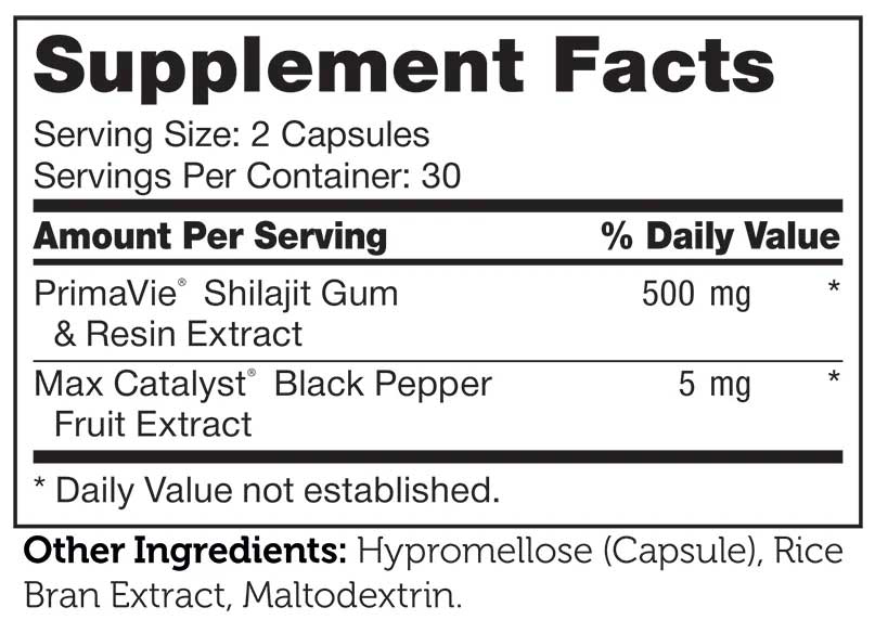 Advanced Nutrition By Zahler Shilajit Capsules Ingredients