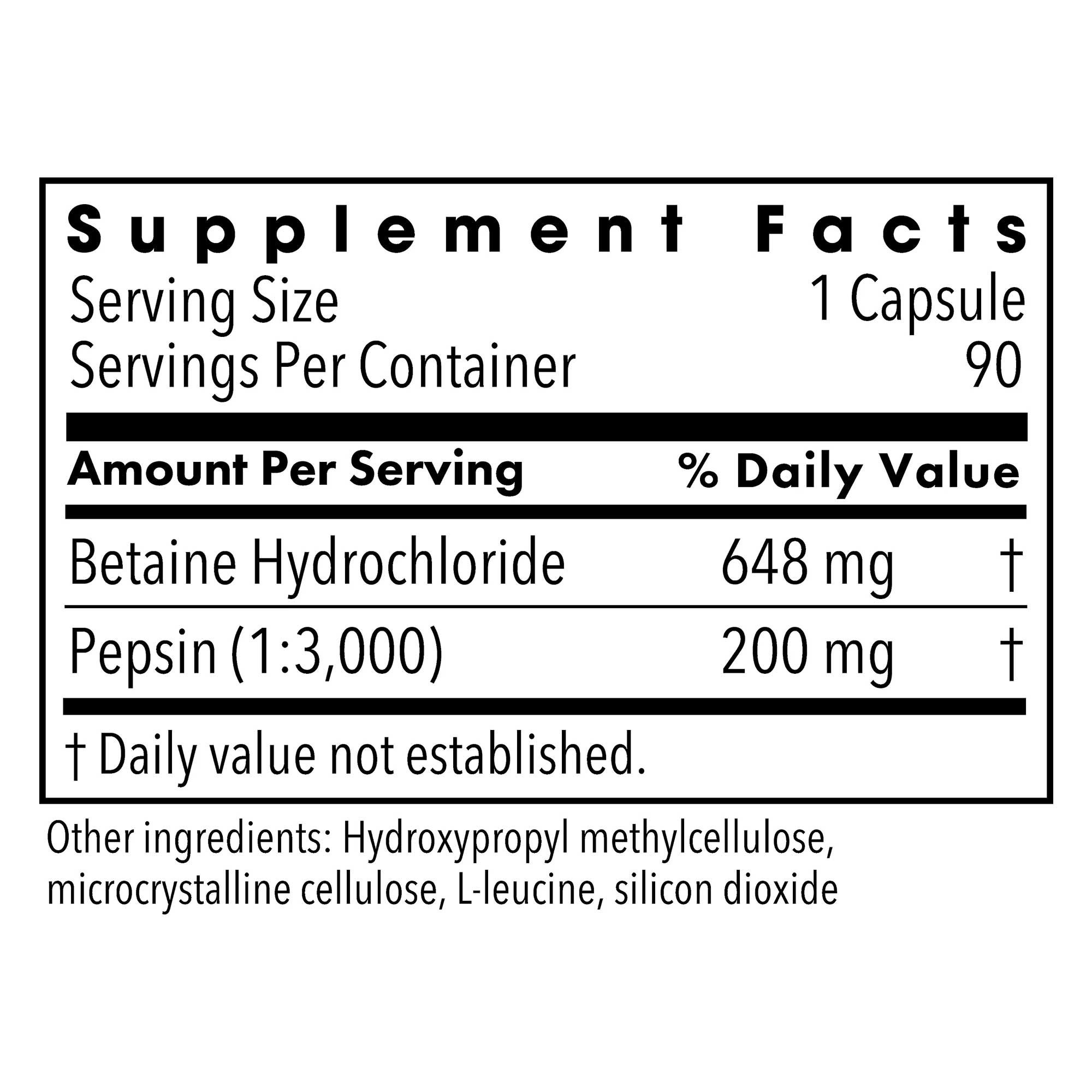 Allergy Research Group Betaine Hydrochloride with Pepsin (Formerly Metabolic Maintenance) Ingredients