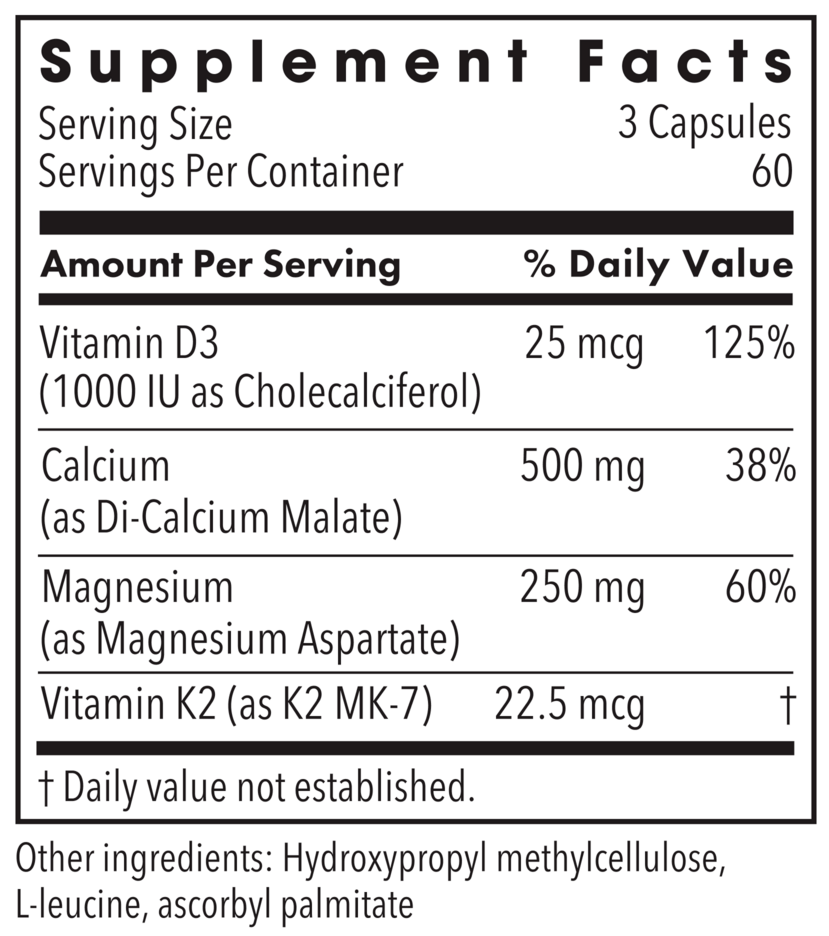 Allergy Research Group Cal/Mag Plus w/ Vitamin D and K-2 (Formerly Metabolic Maintenance Cal/Mag Plus with Vitamin D and Vitamin K2 MK-7) Ingredients