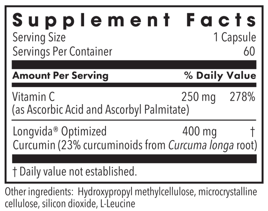 Allergy Research Group Curcumin + C (Formerly Metabolic Maintenance) Ingredients