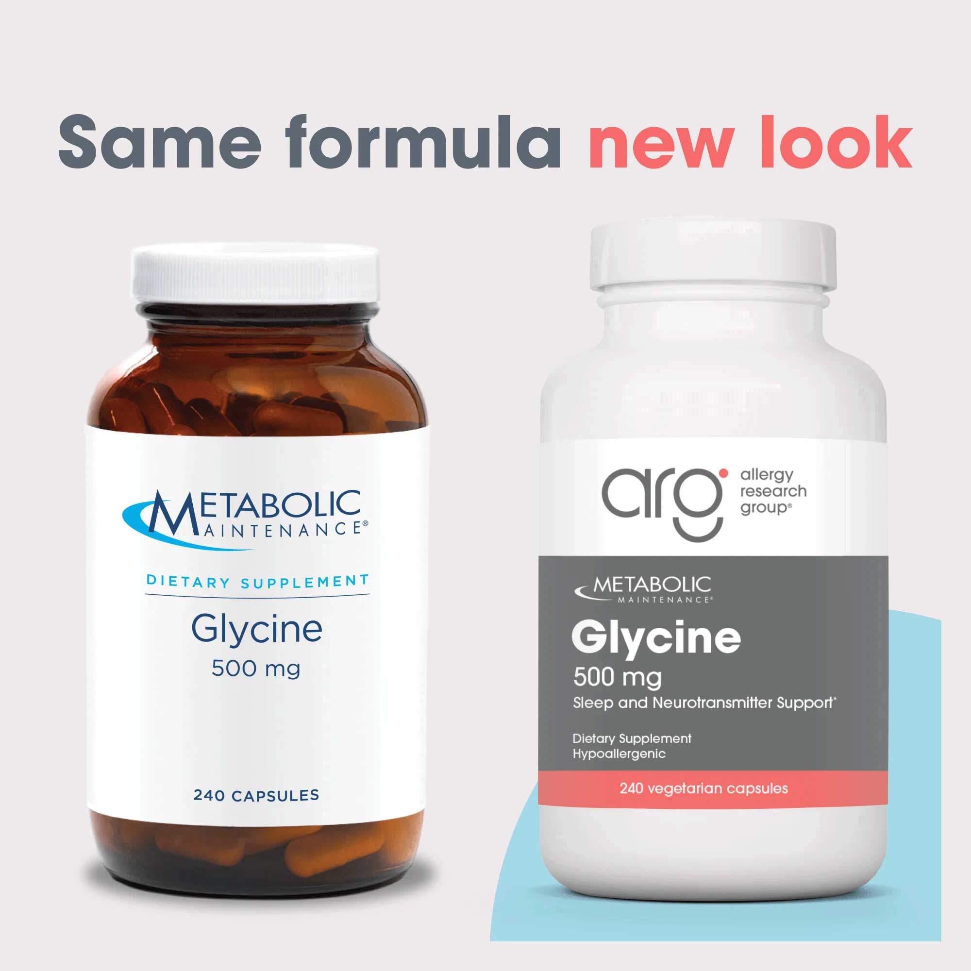 Allergy Research Group Glycine 500 mg Capsules (Formerly Metabolic Maintenance) New Look
