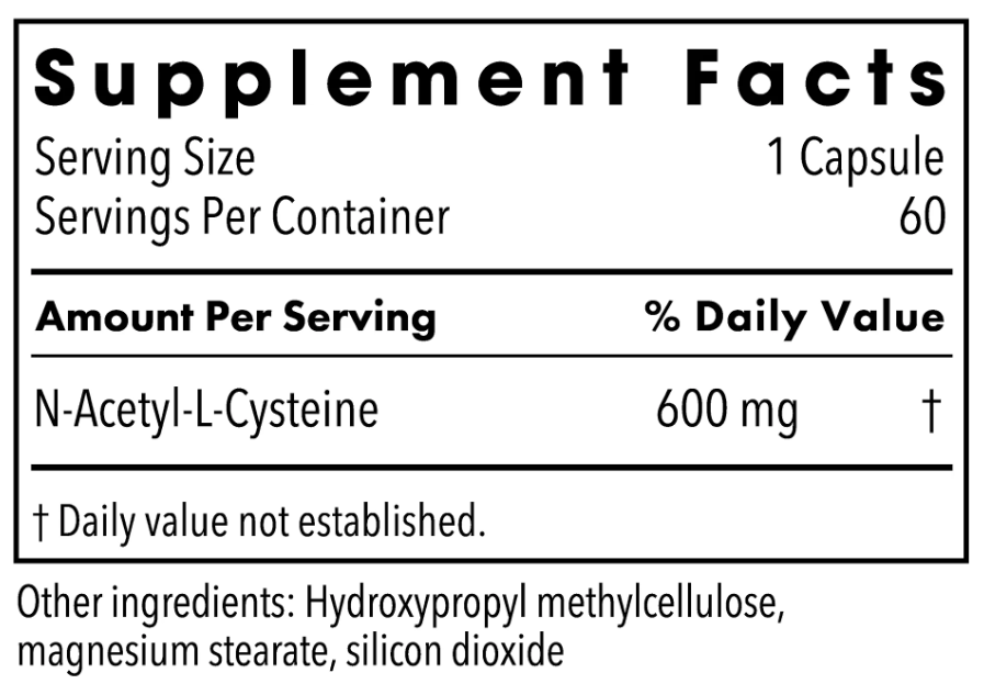 Allergy Research Group NAC 600 mg (Formerly Metabolic Maintenance) Ingredients
