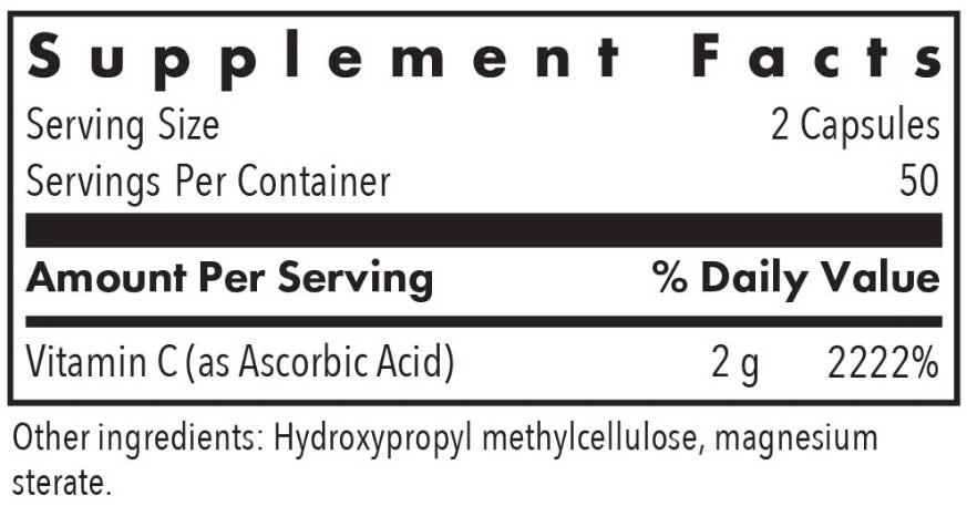 Allergy Research Group Pure Vitamin C Ingredients