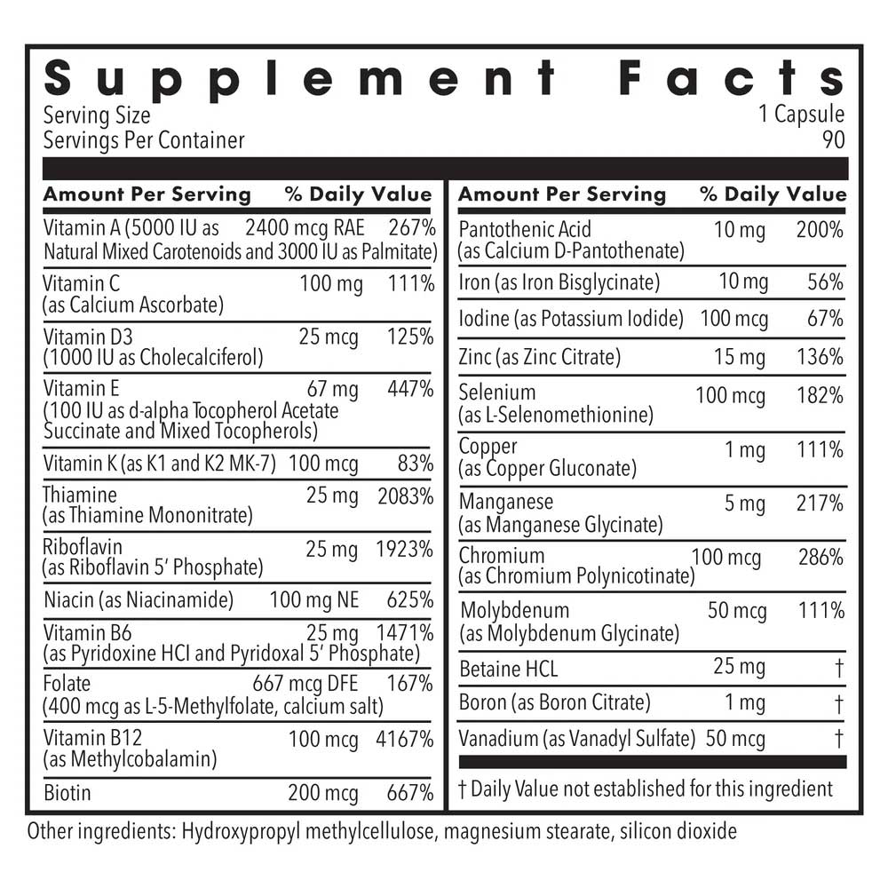 Allergy Research Group The Big One with Iron Multivitamin (Formerly Metabolic Maintenance) Ingredients