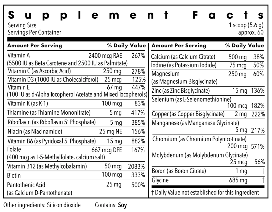 Allergy Research Group Vitamin/Mineral Base Powder (Formerly Metabolic Maintenance) Ingredients