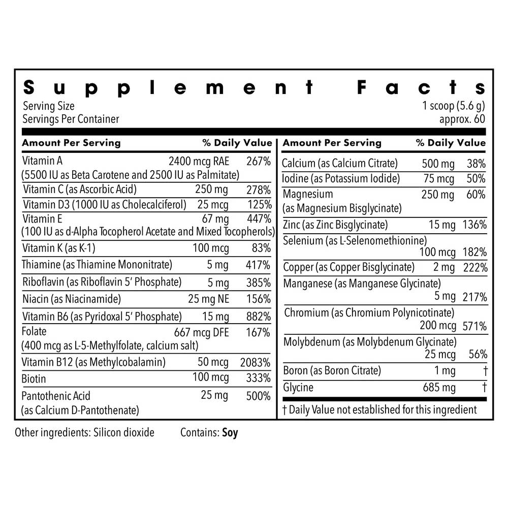 Allergy Research Group Vitamin/Mineral Base Powder (Formerly Metabolic Maintenance) Ingredients