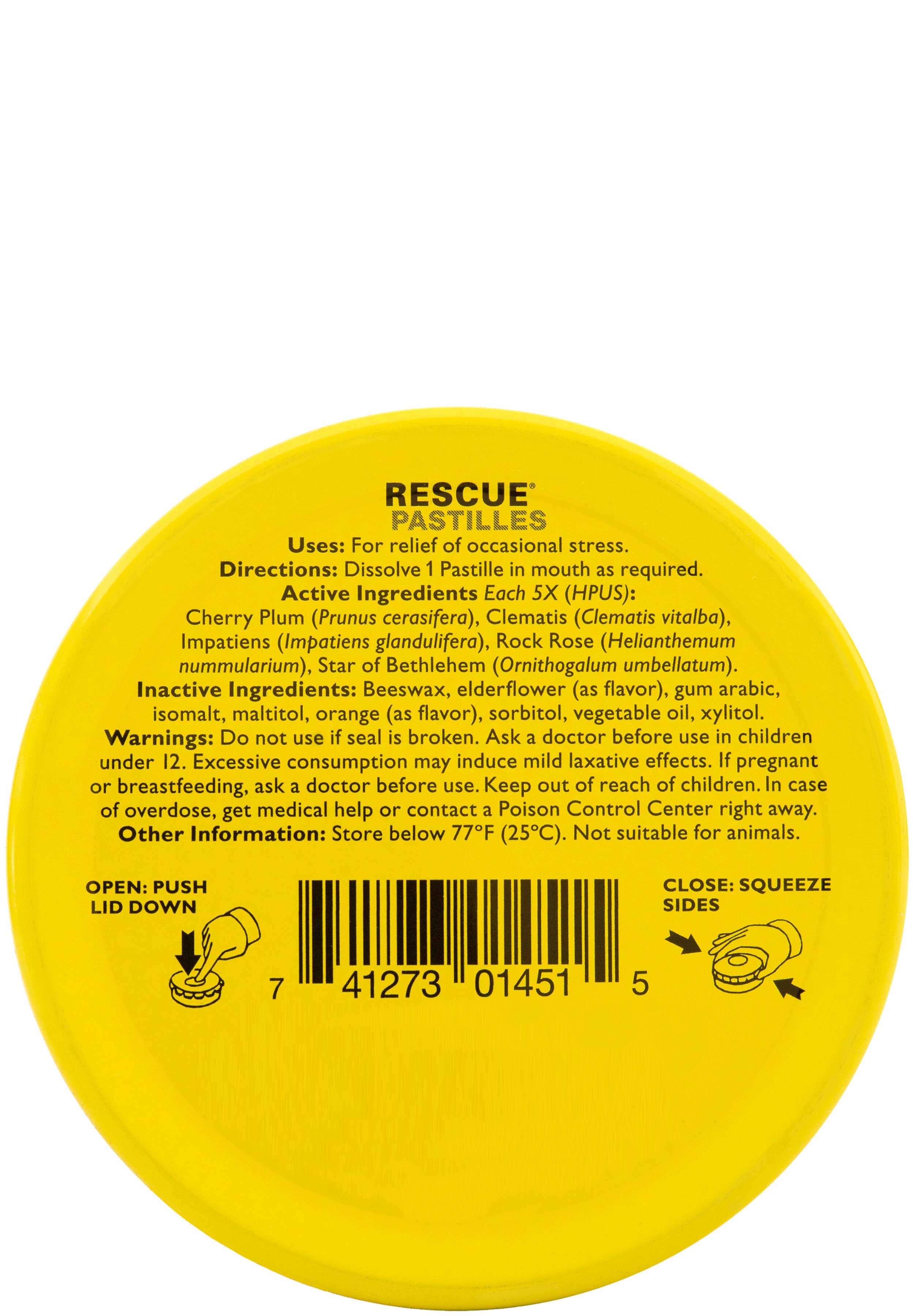 Bach Flower Remedies Rescue Pastilles Orange and Elderflower Ingrdients