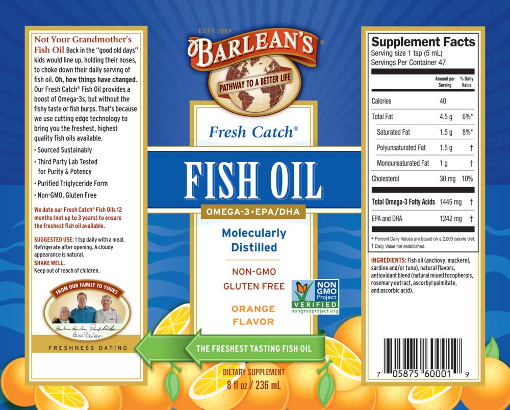 Barlean's Organic Oils Fresh Catch® Orange Flavor Fish Oil Label