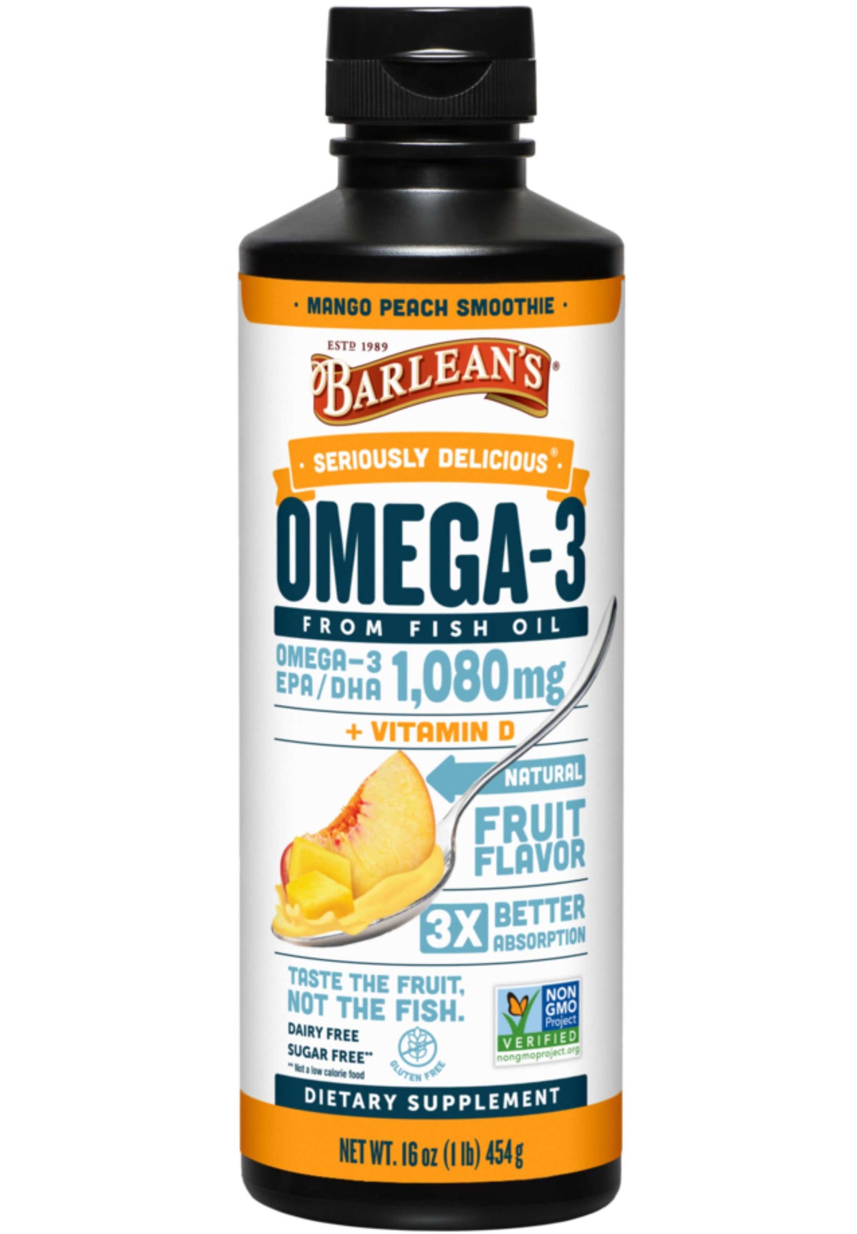 Barlean's Organic Oils Seriously Delicious™ Omega-3 Fish Oil Mango Peach Smoothie