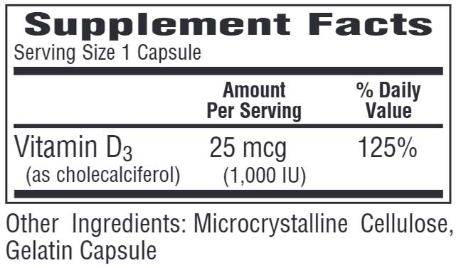 Bio-Tech Pharmacal D3 (1000 IU) 100 caps Ingredients