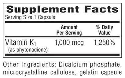 Bio-Tech Pharmacal K1-1000 (Vitamin K1) Ingredients