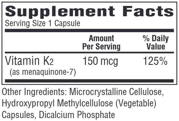 Bio-Tech Pharmacal MK-7 (Vitamin K2) 150 mcg Ingredients