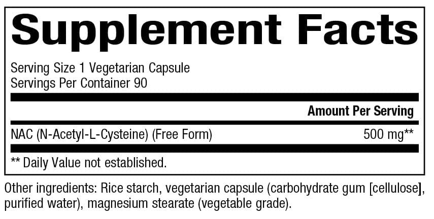 Bioclinic Naturals NAC 500 mg Ingredients