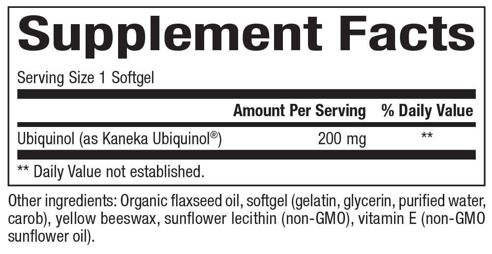 Bioclinic Naturals Ubiquinol CoQ10 200 mg Ingridients