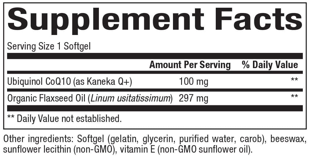 Bioclinic Naturals Ubiquinol CoQ10 100 mg Ingredients