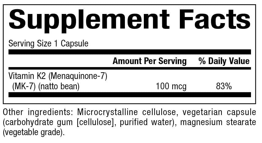 Bioclinic Naturals Vitamin K2 100mcg Ingredients