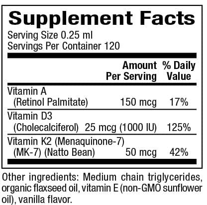 Bioclinic Naturals Vitamin K2, D3 & A Ingredients