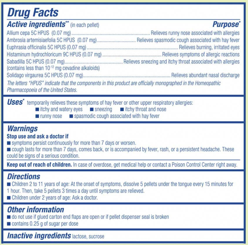 Boiron Homeopathics AllergyCalm Kids Pellets (Formerly RhinAllergy) Ingredients 