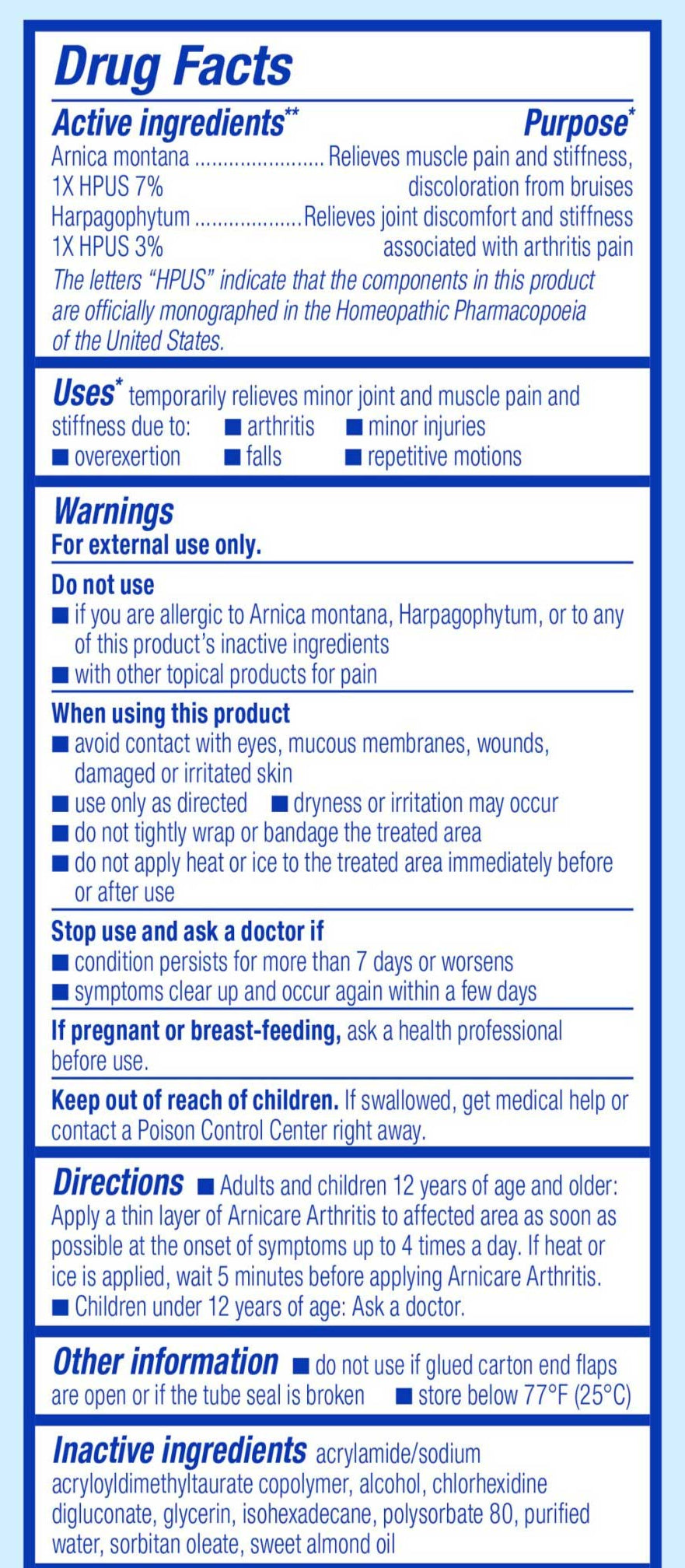 Boiron Homeopathics Arnicare Arthritis Cream Ingredients