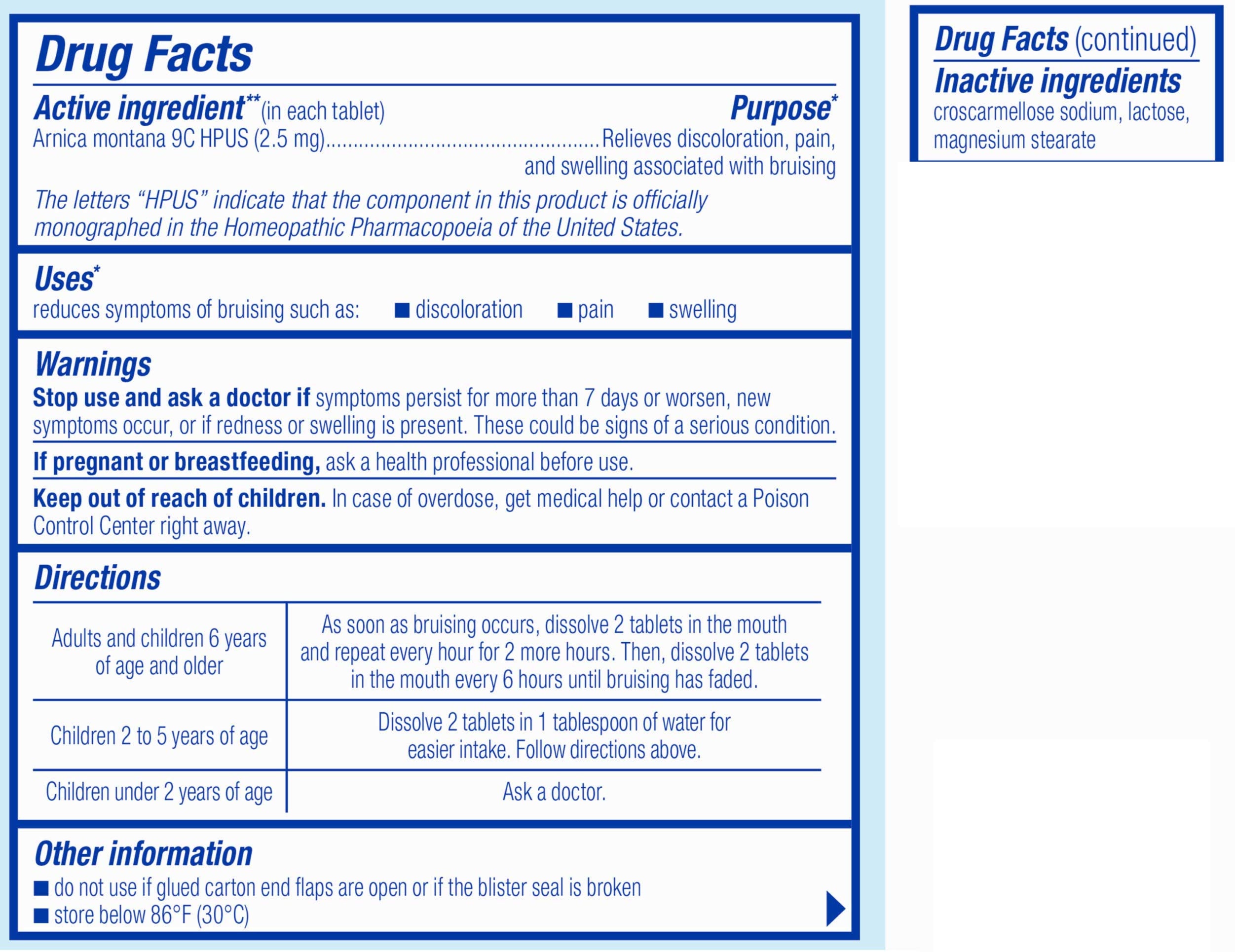 Boiron Homeopathics Arnicare Bruise Tablets Ingredients