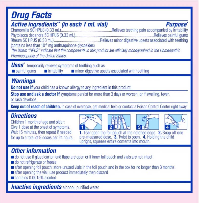 Boiron Homeopathics Camilia Ingredients
