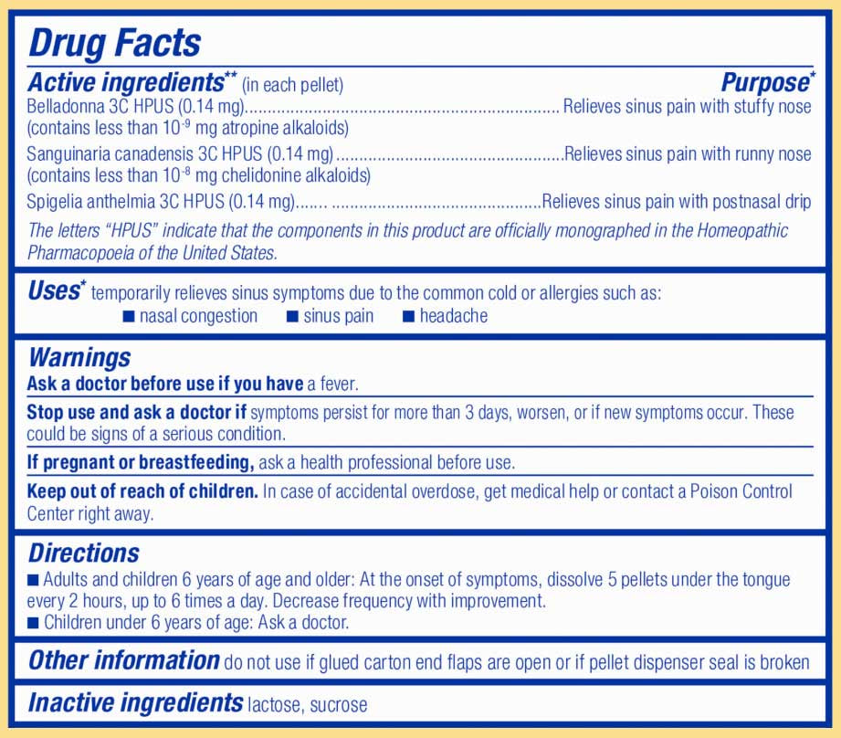 Boiron Homeopathics SinusCalm Pellets Ingredients