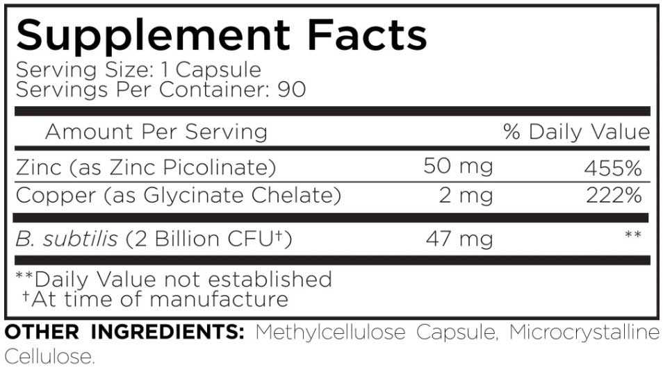 Codeage Amen Zinc Copper with Probiotics  Ingredients